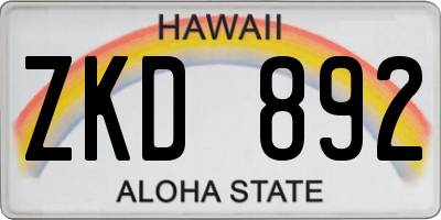 HI license plate ZKD892