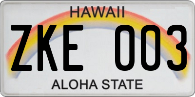 HI license plate ZKE003