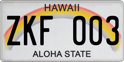HI license plate ZKF003