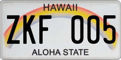 HI license plate ZKF005