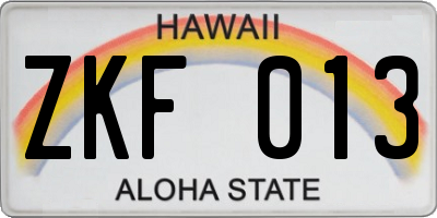 HI license plate ZKF013