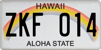 HI license plate ZKF014