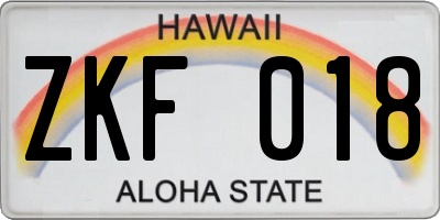 HI license plate ZKF018