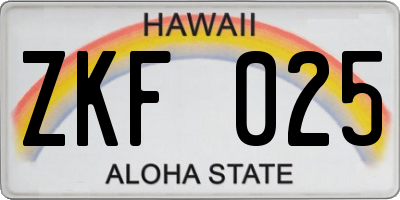 HI license plate ZKF025