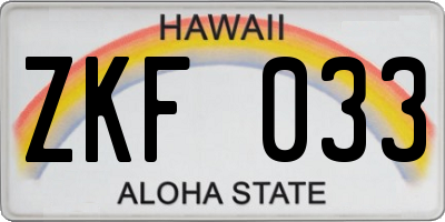 HI license plate ZKF033