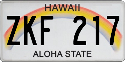 HI license plate ZKF217