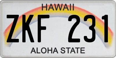 HI license plate ZKF231