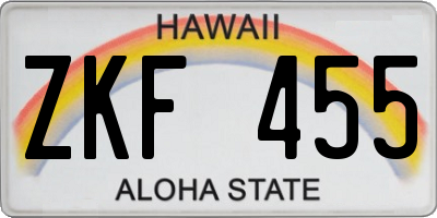 HI license plate ZKF455