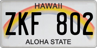 HI license plate ZKF802
