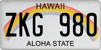HI license plate ZKG980