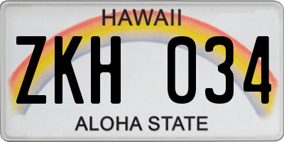 HI license plate ZKH034