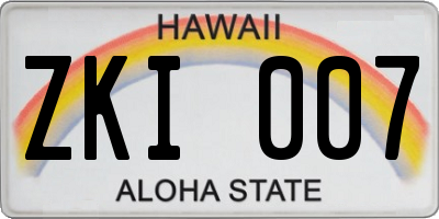 HI license plate ZKI007