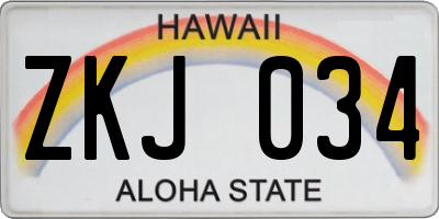 HI license plate ZKJ034