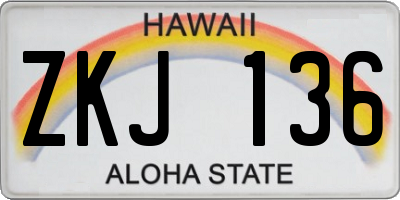 HI license plate ZKJ136