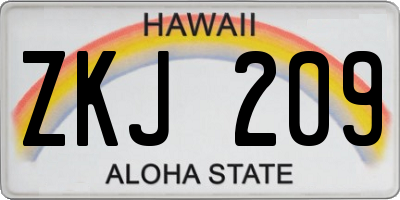 HI license plate ZKJ209