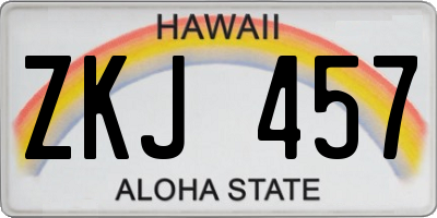 HI license plate ZKJ457
