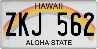 HI license plate ZKJ562