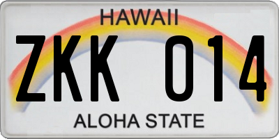 HI license plate ZKK014