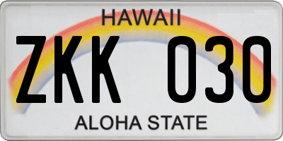 HI license plate ZKK030