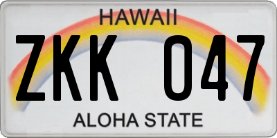 HI license plate ZKK047