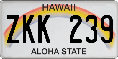 HI license plate ZKK239