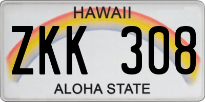 HI license plate ZKK308