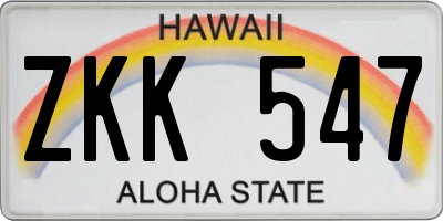 HI license plate ZKK547