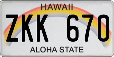 HI license plate ZKK670