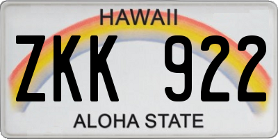 HI license plate ZKK922