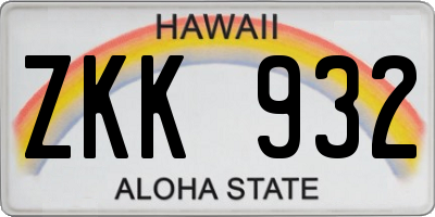 HI license plate ZKK932