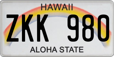 HI license plate ZKK980