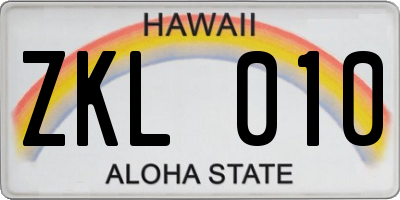HI license plate ZKL010