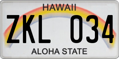 HI license plate ZKL034