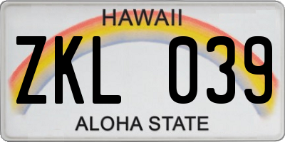 HI license plate ZKL039