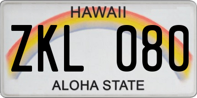 HI license plate ZKL080
