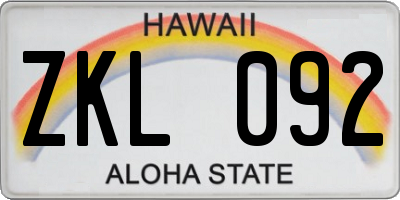 HI license plate ZKL092