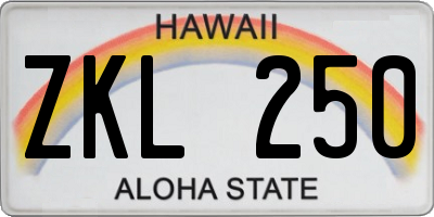 HI license plate ZKL250