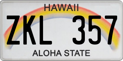 HI license plate ZKL357