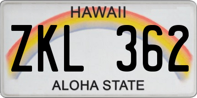 HI license plate ZKL362