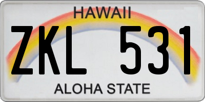 HI license plate ZKL531