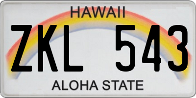 HI license plate ZKL543