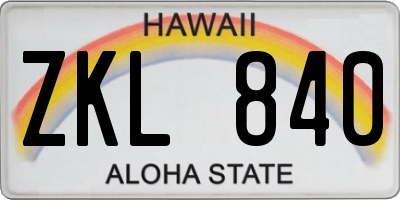 HI license plate ZKL840