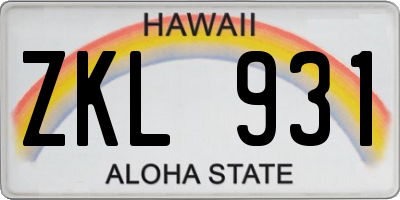 HI license plate ZKL931