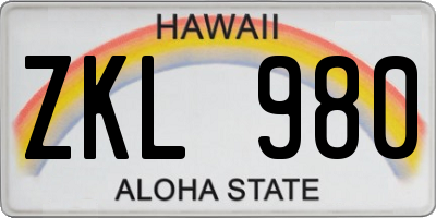 HI license plate ZKL980