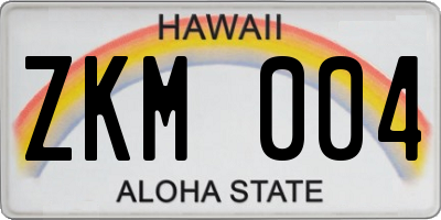HI license plate ZKM004