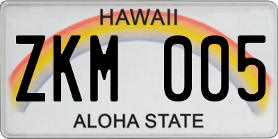HI license plate ZKM005