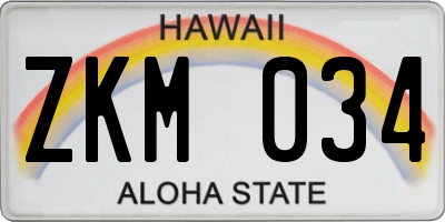 HI license plate ZKM034