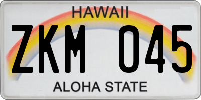 HI license plate ZKM045