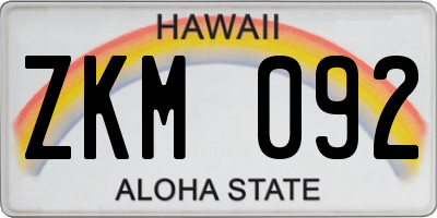 HI license plate ZKM092