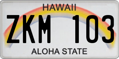 HI license plate ZKM103